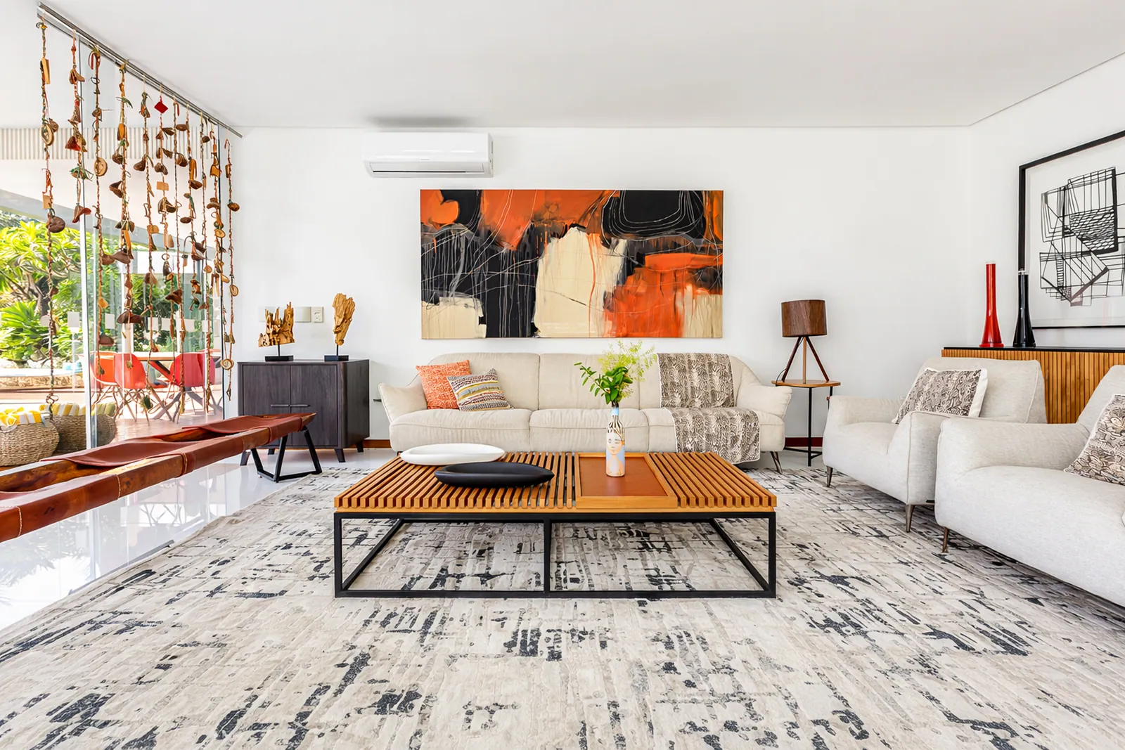 Living room with contemporary canvas and low table