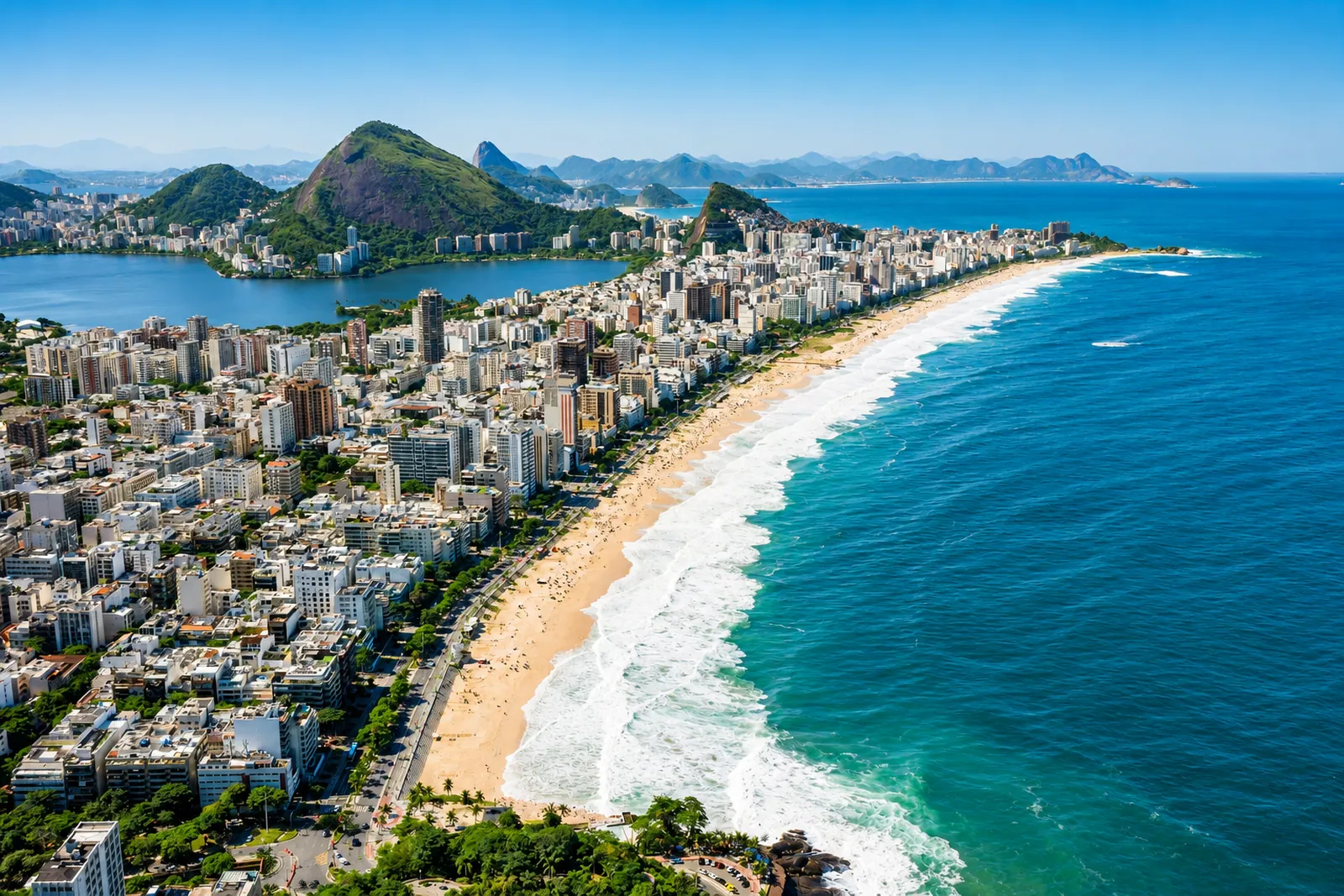 The whole curve of Leblon and Ipanema from the air