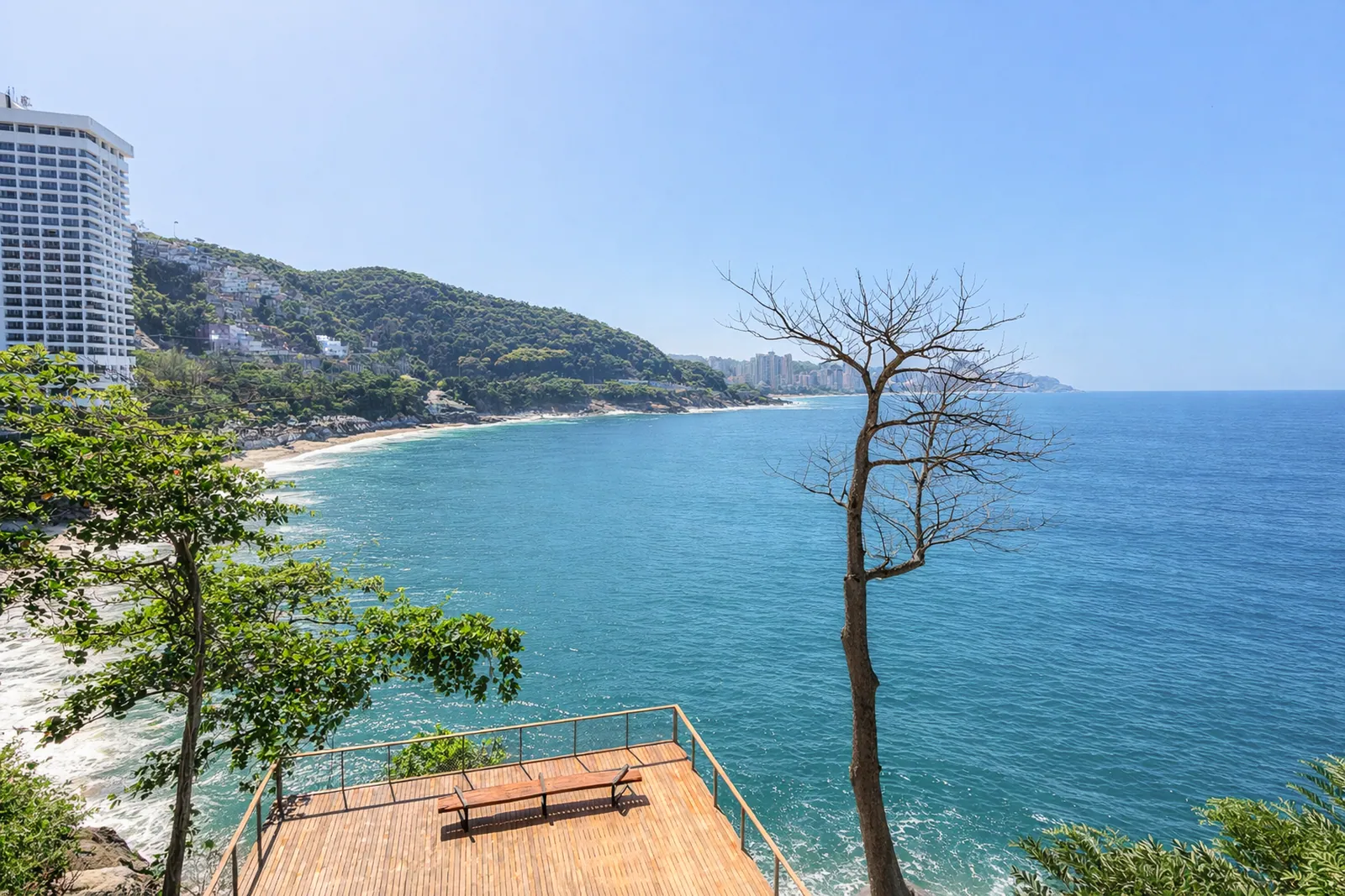 The deck closest to the water, the coastline running toward Ipanema
